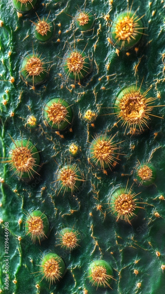 Microscopic view of vibrant green microorganisms revealing intricate structures and spines