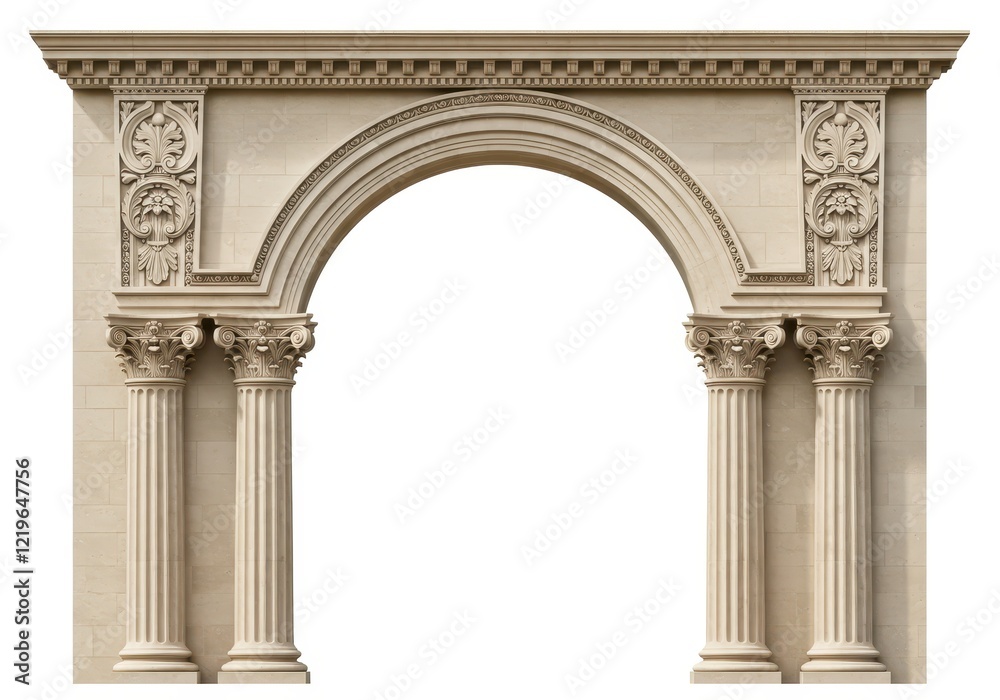 Fototapeta premium A realistic and detailed stone archway with two ornate fluted columns on either side