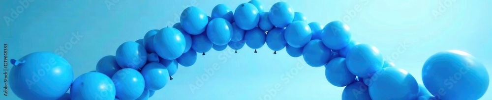 Fototapeta premium Blue balloons scattered across the arch bridge, arch bridge, blue balloons, playful