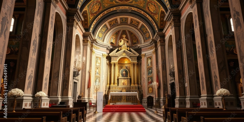 Obraz premium Grandiose chapel with ornate altar and golden decorations in the Castelpetroso Molise Sanctuary of Addolorata, grandiose, architecture, church