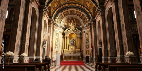 Grandiose chapel with ornate altar and golden decorations in the Castelpetroso Molise Sanctuary of Addolorata, grandiose, architecture, church photo