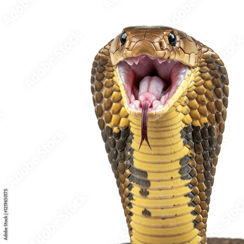 Close-up of a dangerous and seriously poisonous snake, mouth open, isolated on white background photo