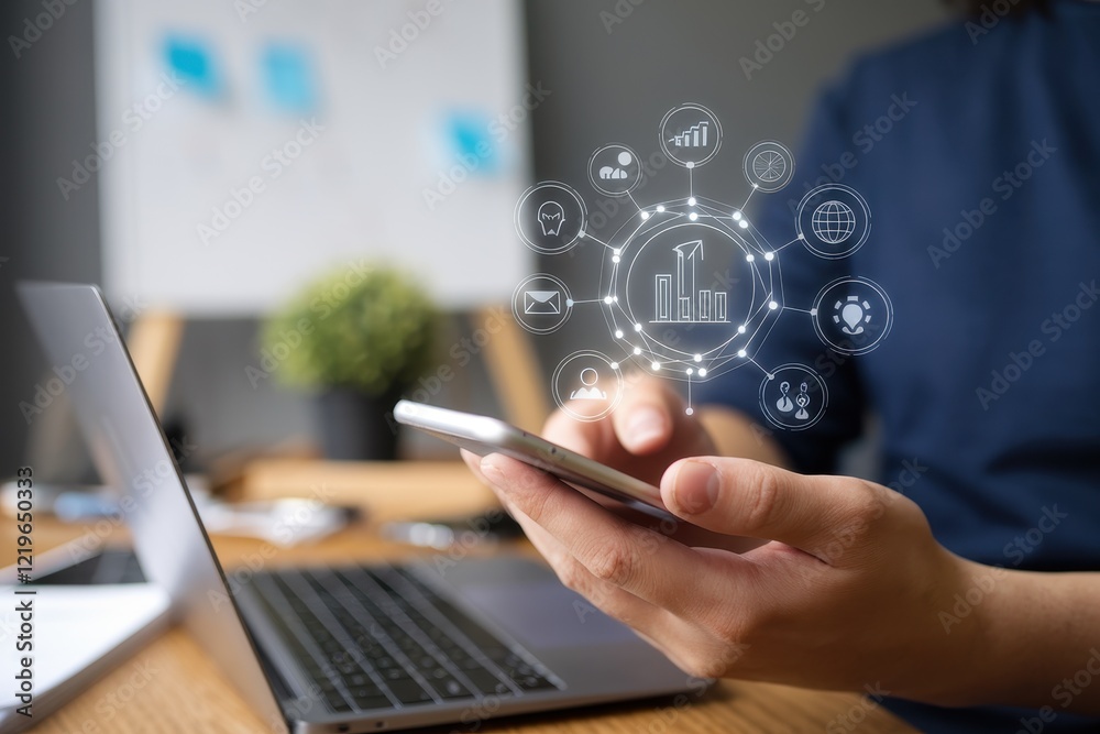 Digital Business Growth: Smartphone Interface Showing Business Analytics and Progress Digital Business Growth: Smartphone Interface Showing Business Analytics and Progress