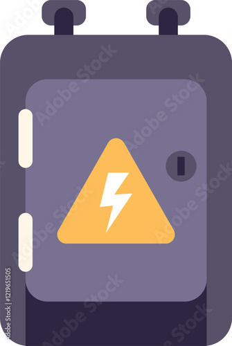 Grey electrical fuse box with yellow high voltage sign indicating potential electrical hazard