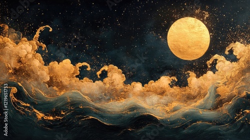 A decorative panel featuring a rich combination of dark blue and gold hues.