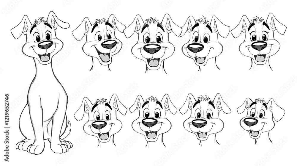 Cartoon dog character with various expressions Cartoon dog character with various expressions