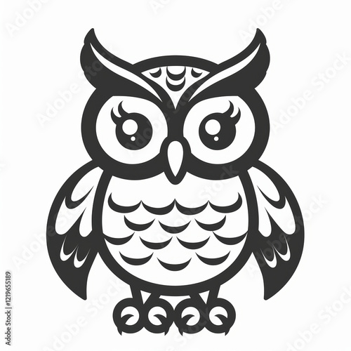 Cute Owl Logo Design Featuring Simple Black and White Outline photo