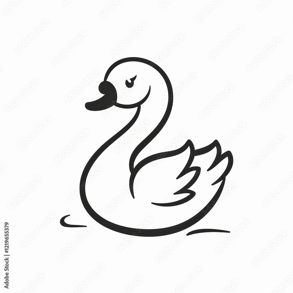 Fototapeta premium Cute Swan Logo in Flat Vector Design With Outline in Black and White