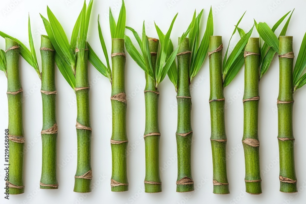 Fototapeta premium A collection of bamboo stalks arranged neatly on a white surface