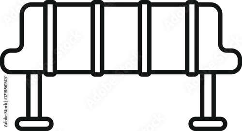 Simple line drawing of a waiting room bench with a metal frame, ideal for representing public seating areas