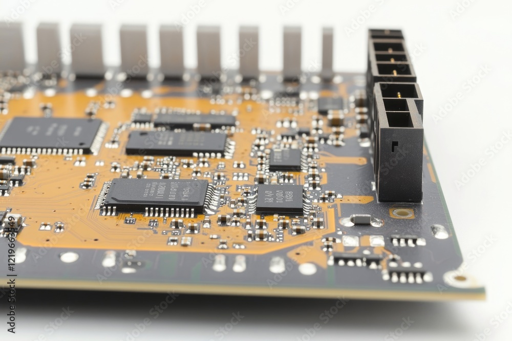 A detailed view of a computer's motherboard components and circuitry