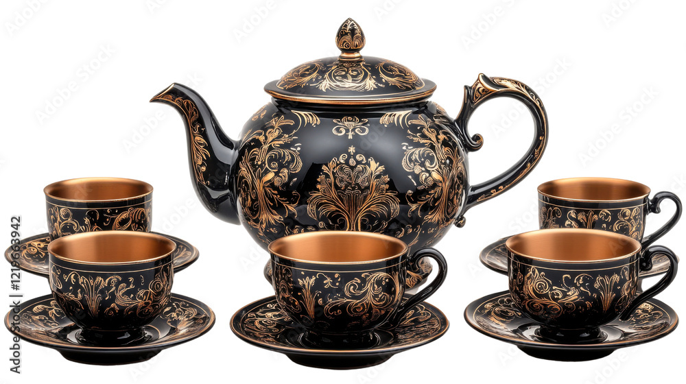 teapot and cups isolated on white background teapot and cups isolated on white background
