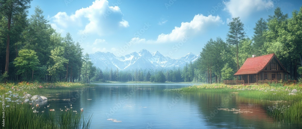 Fototapeta premium Beautiful lake with mountains in the background