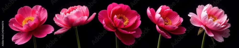 Fototapeta premium Colorful peony flowers isolated on dark background, peonies, flowers