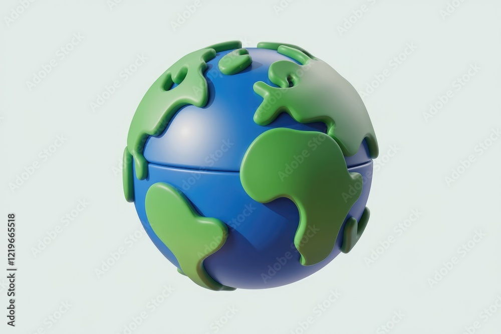 Naklejka premium A stylized 3D model of Earth, featuring simplified continents in blue and green.