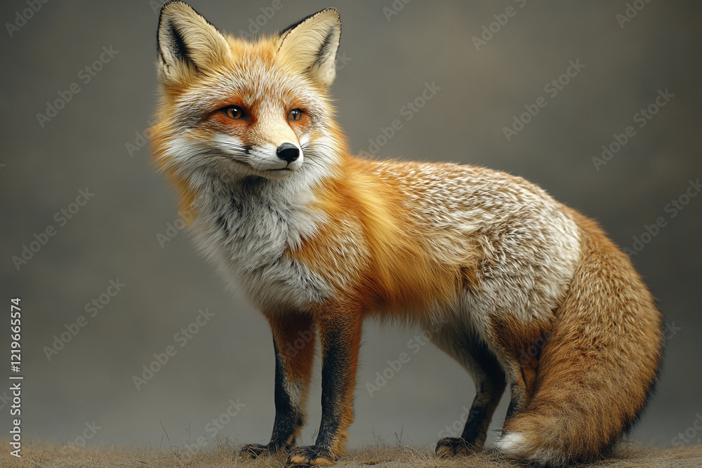 Red Fox Standing Profile Against Neutral Background Red Fox Standing Profile Against Neutral Background