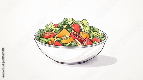 Minimal Salad Drawing Sketch in Bowl