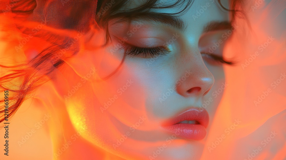 Abstract portrait with dramatic red and blue lighting