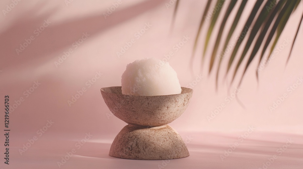 Minimalist stone sculpture with soft pink background Minimalist stone sculpture with soft pink background