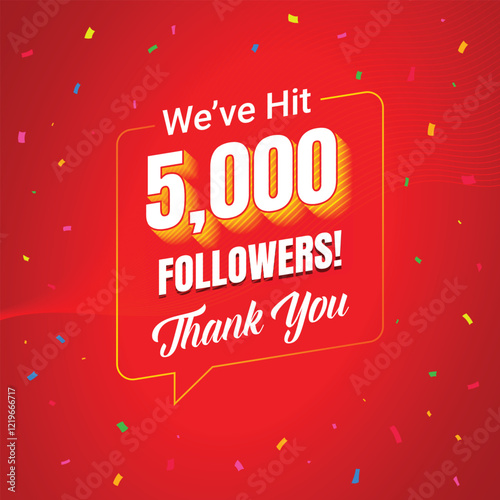 5k social media followers and subscribers template, greeting banner for fans, vector background for achievement celebration template, five thousands followers and subscribers with red background.