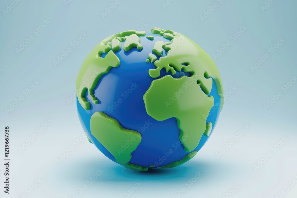 Naklejka premium A stylized 3D model of planet Earth, showcasing continents in green and oceans in blue.