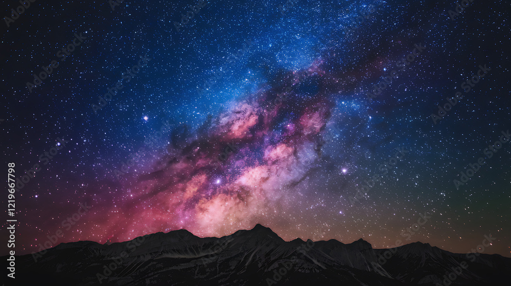 Naklejka premium Majestic Milky Way over Silhouetted Mountains