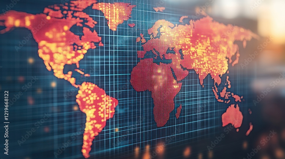 Obraz premium Global Network Data Visualization Cityscape