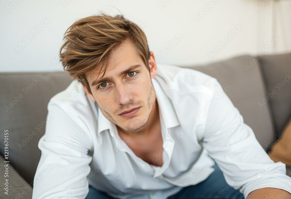Portrait of a male with disheveled hair and relaxed expression Portrait of a male with disheveled hair and relaxed expression
