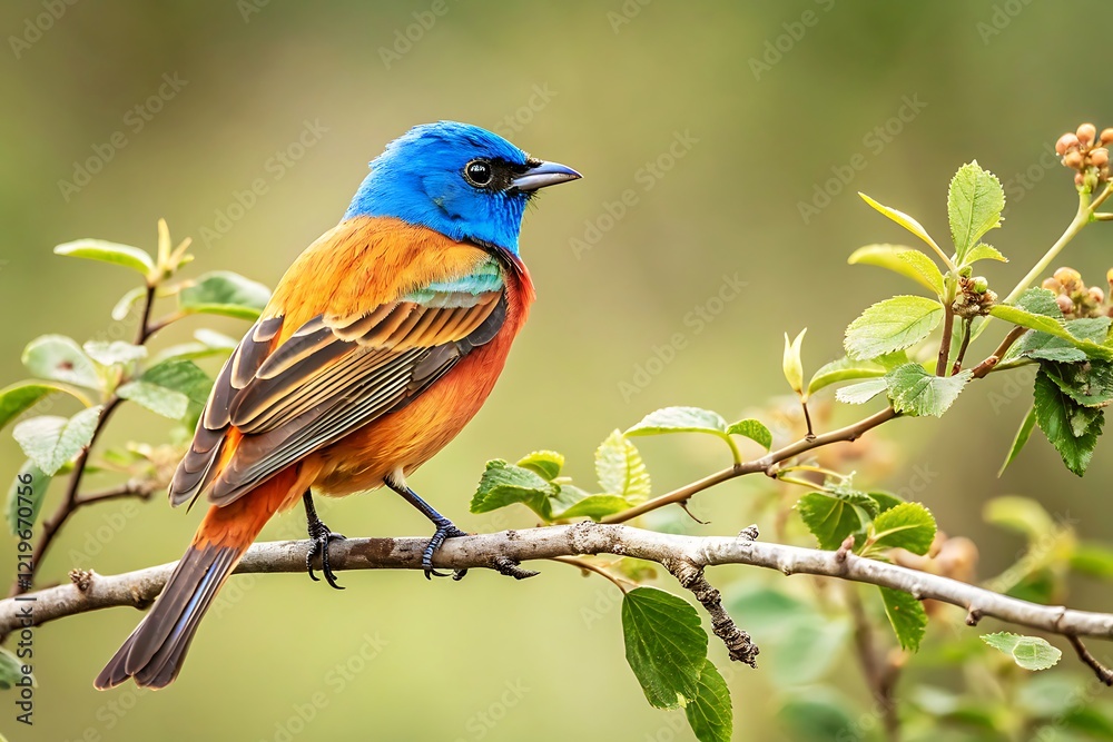 A Vibrant Indigo Bunting Perched on a Branch With Vibrant Feathers A Vibrant Indigo Bunting Perched on a Branch With Vibrant Feathers