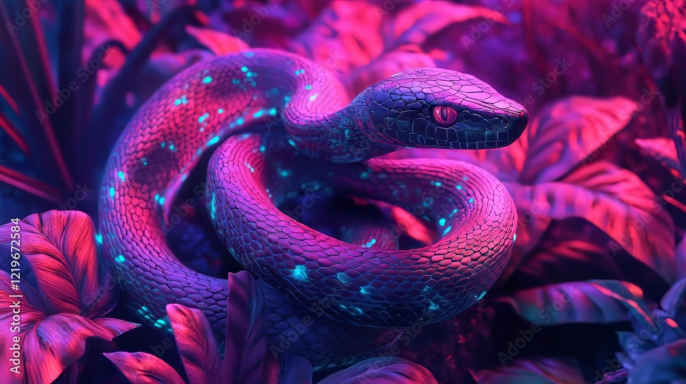 Obraz premium Neon snake in vibrant foliage