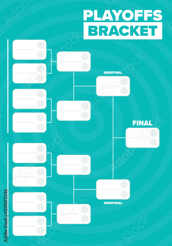 Playoffs bracket. Playoffs grid. Sport tournament bracket. Game and competition schedule. Season final. Team and players. Championship winner. Match score. Vector poster