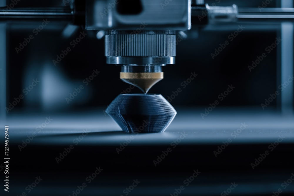 Fototapeta premium 3D printer creates prototype model. Advanced manufacturing process with rapid prototyping tech. Close up shows 3D printing machine. Modern hi-tech manufacturing. Future of manufacturing. Innovative