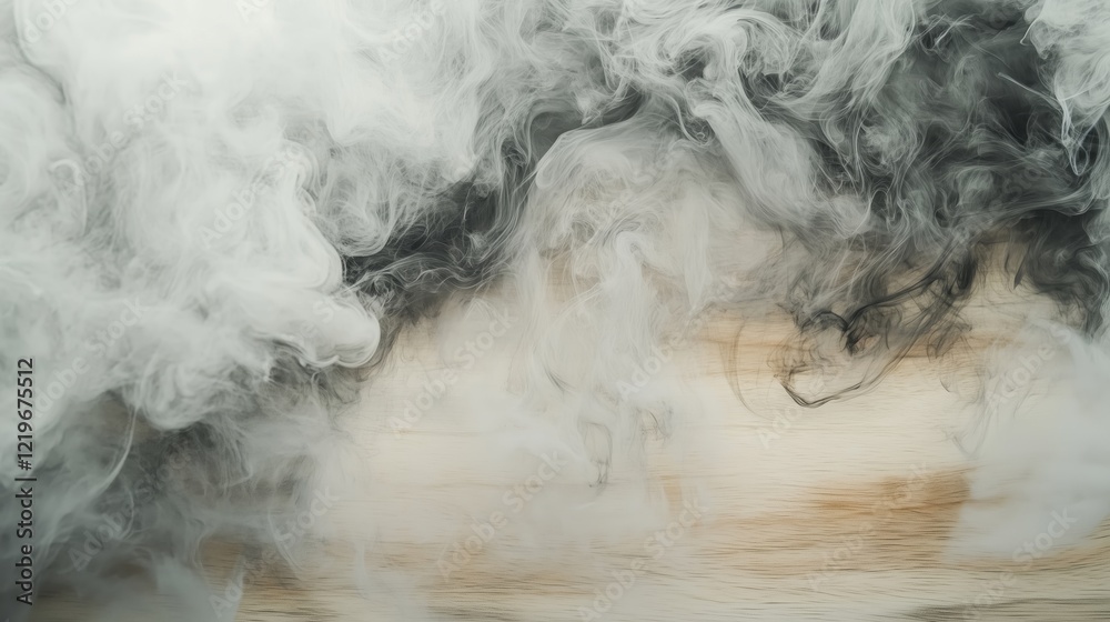 Captivating swirls of white and black smoke on wooden surface Captivating swirls of white and black smoke on wooden surface
