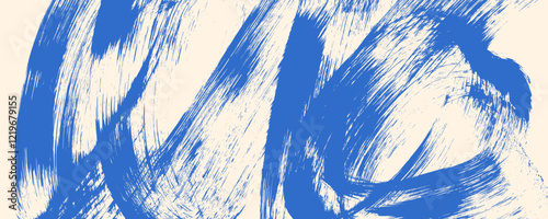 Vector blue bold curly brush stroke background. Hand drawn grunge texture with rough thick squiggle or curved brush line. Funky marker curly line background. Abstract contemporary poster.
