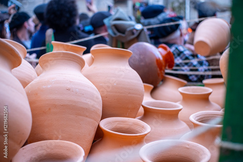 clay pots for the game of pots in xinzo de limia, domingo oleiro. Carnival time photo