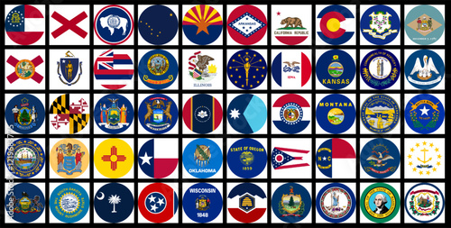 50 State Icon Flags of USA Vector Images
