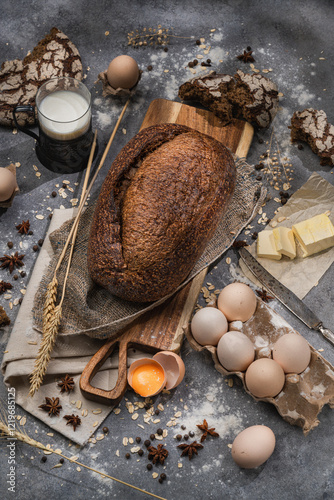 ingredients for baking in kitchen photo