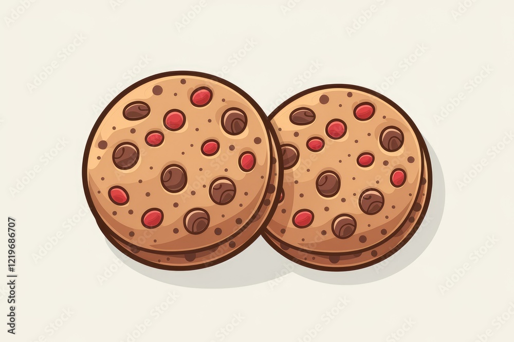 Two delicious chocolate chip cookies with red sprinkles, perfect for a sweet treat. Two delicious chocolate chip cookies with red sprinkles, perfect for a sweet treat.