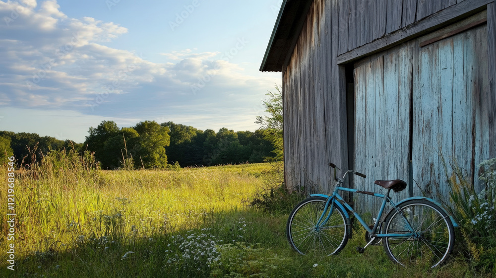 Naklejka premium Rustic Barn with Vintage Bicycle