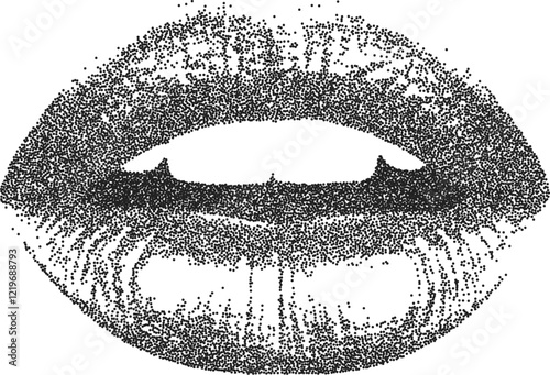 Mouth vintage y2k stipple art, tongue halftone stipple brutalist retro vector png with transparent background, lips 2000s aesthetic photocopy effect tattoo