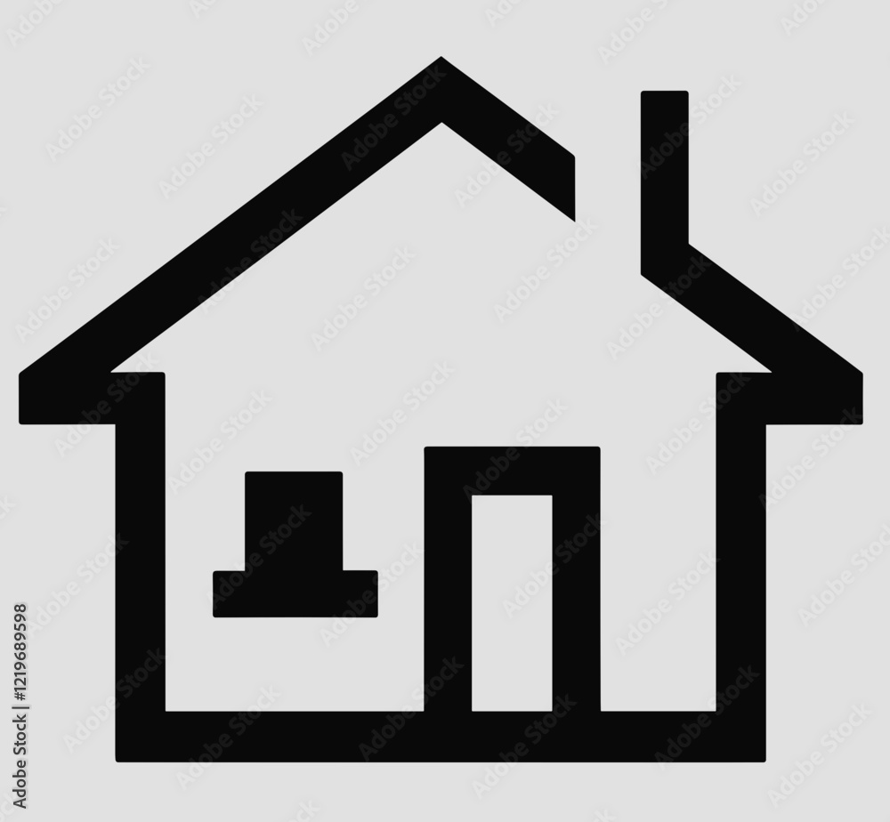 Minimalist house icon in black outline, real estate concept on gray background Minimalist house icon in black outline, real estate concept on gray background