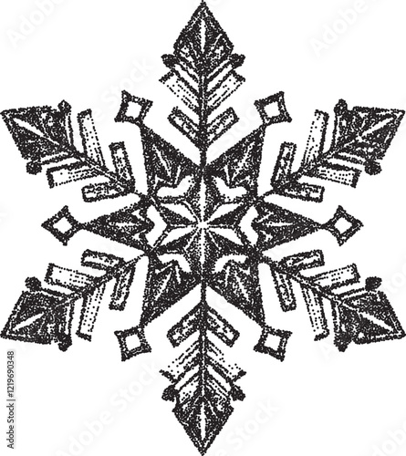 Snowflake vintage y2k stipple art, ice halftone stipple brutalist retro vector png with transparent background, winter 2000s aesthetic photocopy effect tattoo