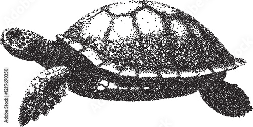 Turtle vintage y2k stipple art, reptile halftone stipple brutalist retro vector png with transparent background, shell 2000s aesthetic photocopy effect tattoo