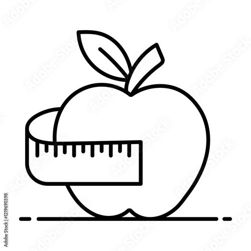 Apple with Measuring Tape Icon. Healthy Eating and Diet Illustration for Nutrition Concept.