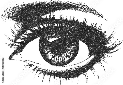Eye vintage y2k stipple art, stippled halftone stipple brutalist retro vector png with transparent background, dotted 2000s aesthetic photocopy effect tattoo