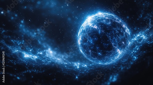 Glowing Orb in Cosmic Nebula; Digital Art photo