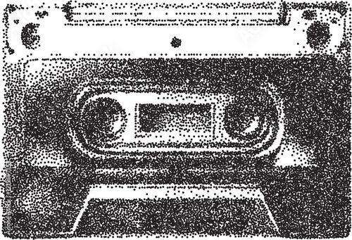 Cassette vintage y2k stipple art, retro halftone stipple brutalist vector png with transparent background, analog 2000s aesthetic photocopy effect tattoo