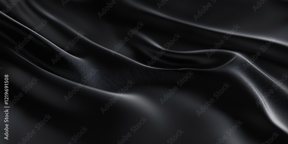 Obraz premium A luxurious black satin fabric background showcasing smooth flowing textures and a soft glossy sheen