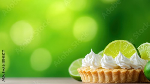 Lime tart dessert kitchen table food photography bright green background close-up sweet treat photo