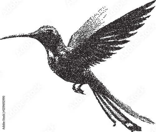Hummingbird vintage y2k stipple art, bird halftone stipple brutalist retro vector png with transparent background, nectar 2000s aesthetic photocopy effect tattoo
